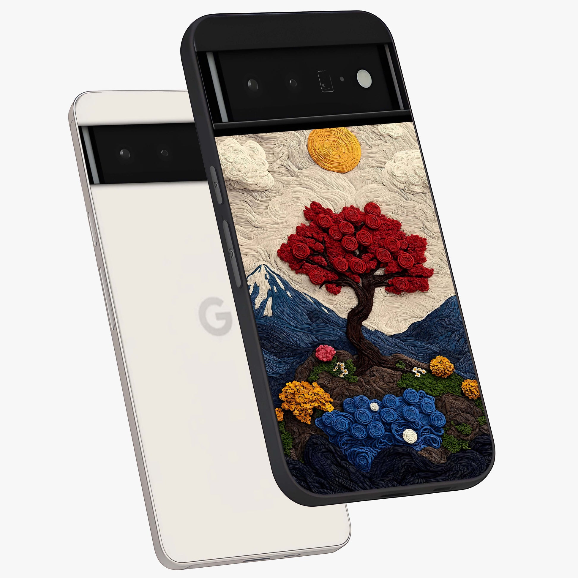 Eternal Nature Tapestry Glass Case displayed in angled mockup highlighting detailed botanical pattern with artistic aesthetic.