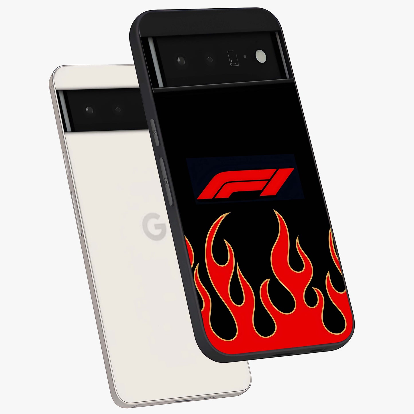 Fire F11 Glass Case displayed in angled mockup highlighting bold fire inspired graphic with energetic aesthetic style.