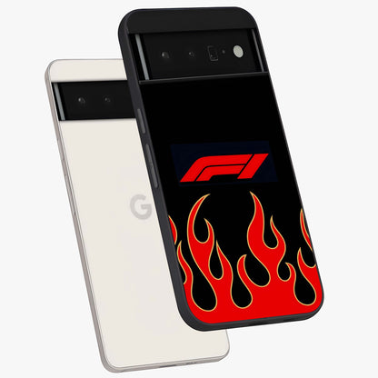 Fire F11 Glass Case displayed in angled mockup highlighting bold fire inspired graphic with energetic aesthetic style.