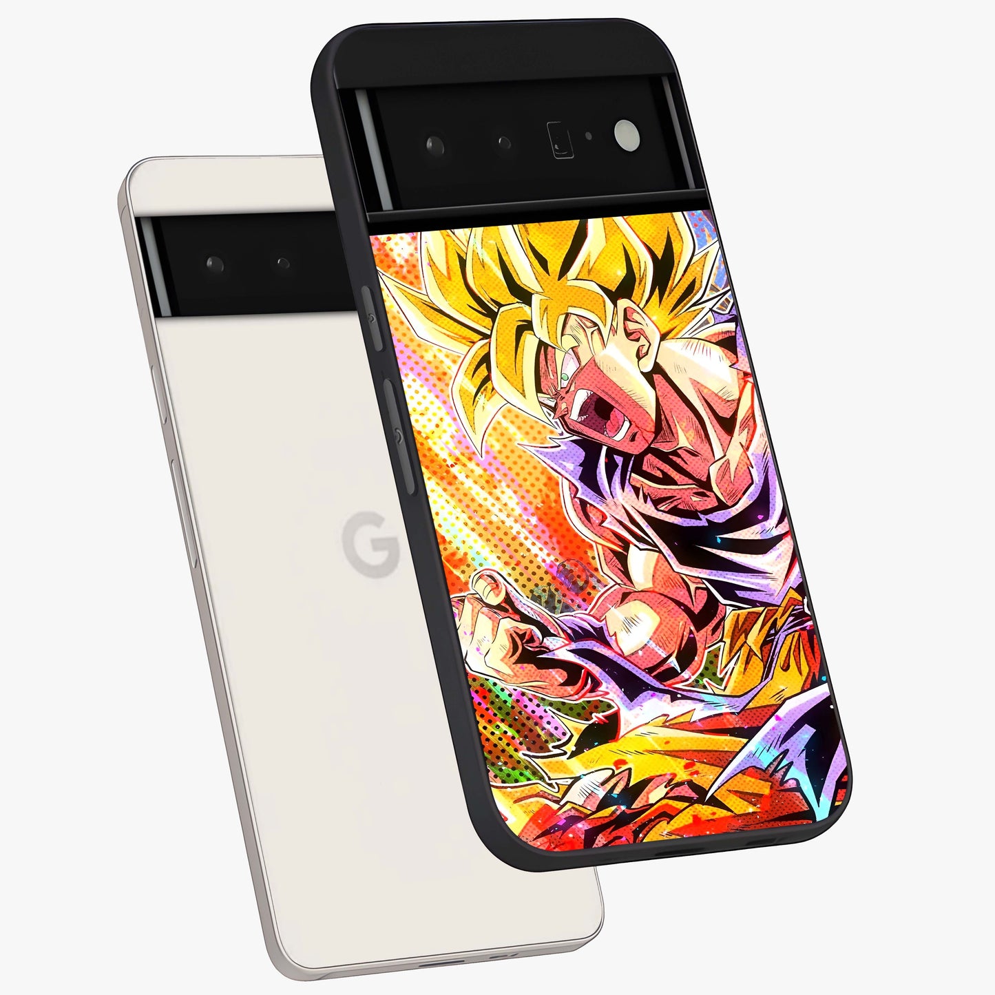 Firing Goku Glass Case displayed in angled mockup highlighting dynamic anime character design with action aesthetic.