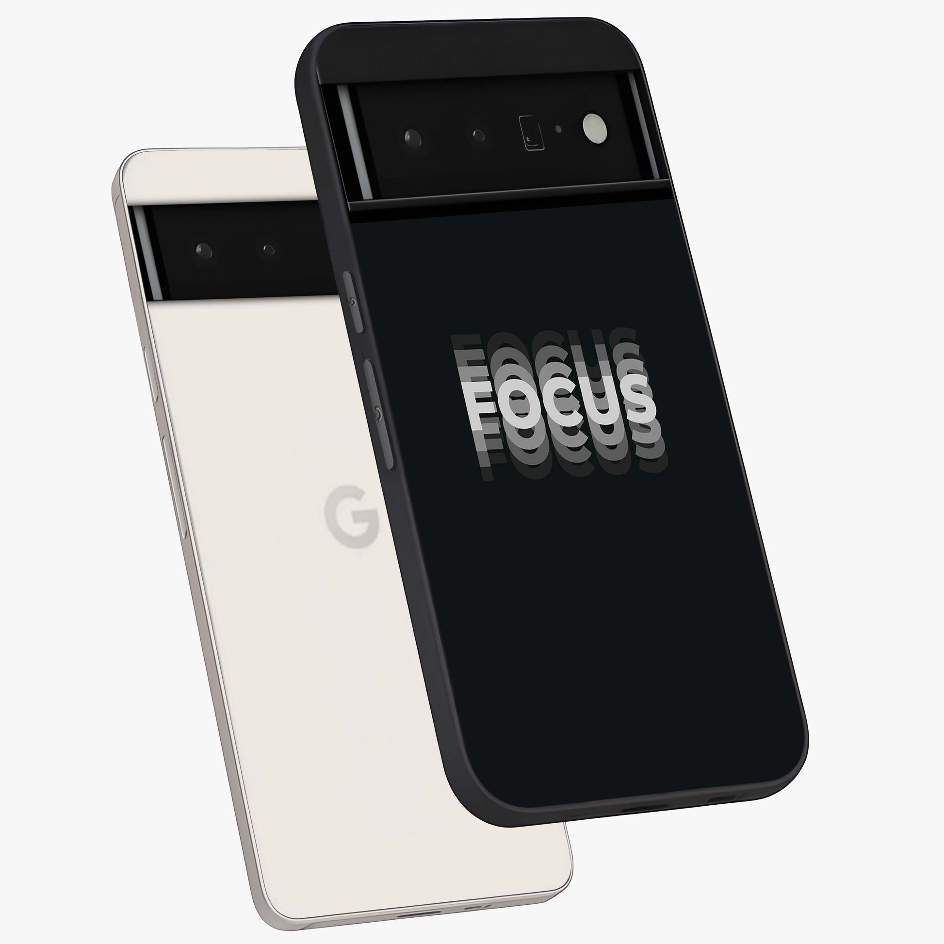 Focus Mode On Glass Case displayed in angled mockup highlighting clean minimal text artwork with modern aesthetic style.