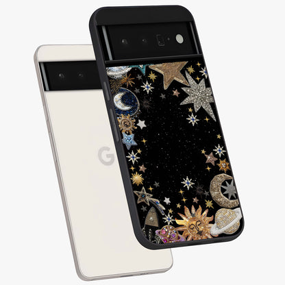 Galactic Jewel Stars Glass Case displayed in angled mockup highlighting shining celestial star design with cosmic aesthetic style.