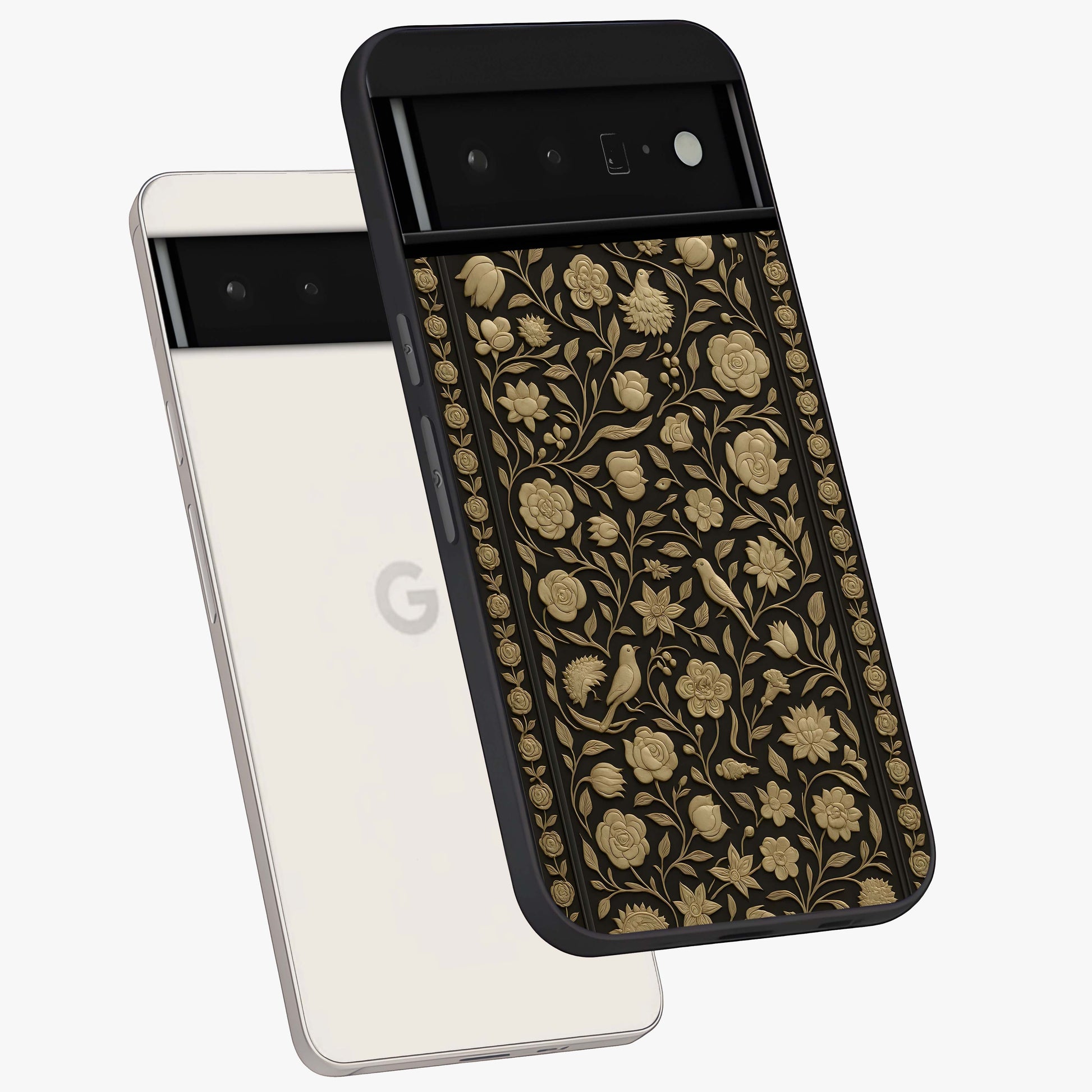 Golden Evil Eye Mandala Glass Case displayed in angled mockup highlighting protective evil eye symbol with golden mandala design.