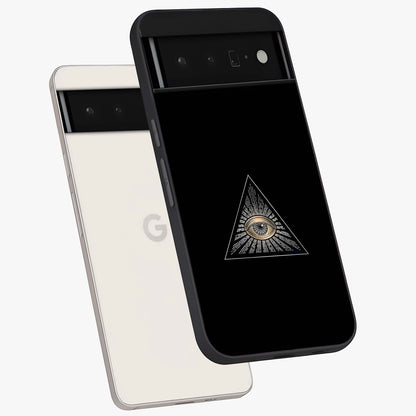 Illuminati Evil Glass Case displayed in angled mockup highlighting dark occult inspired design with bold aesthetic style.