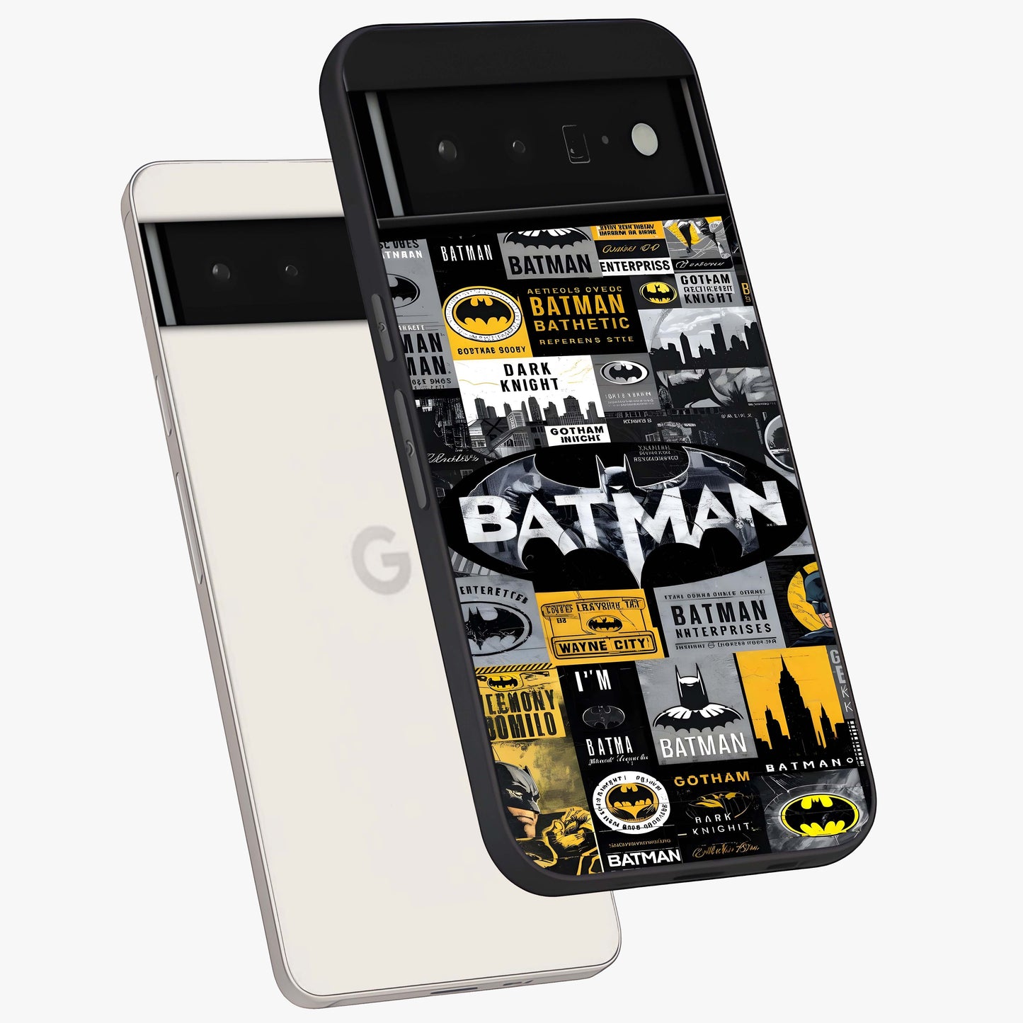 Knight Gotham Rise Glass Case displayed in angled mockup highlighting powerful knight silhouette design with dramatic aesthetic.