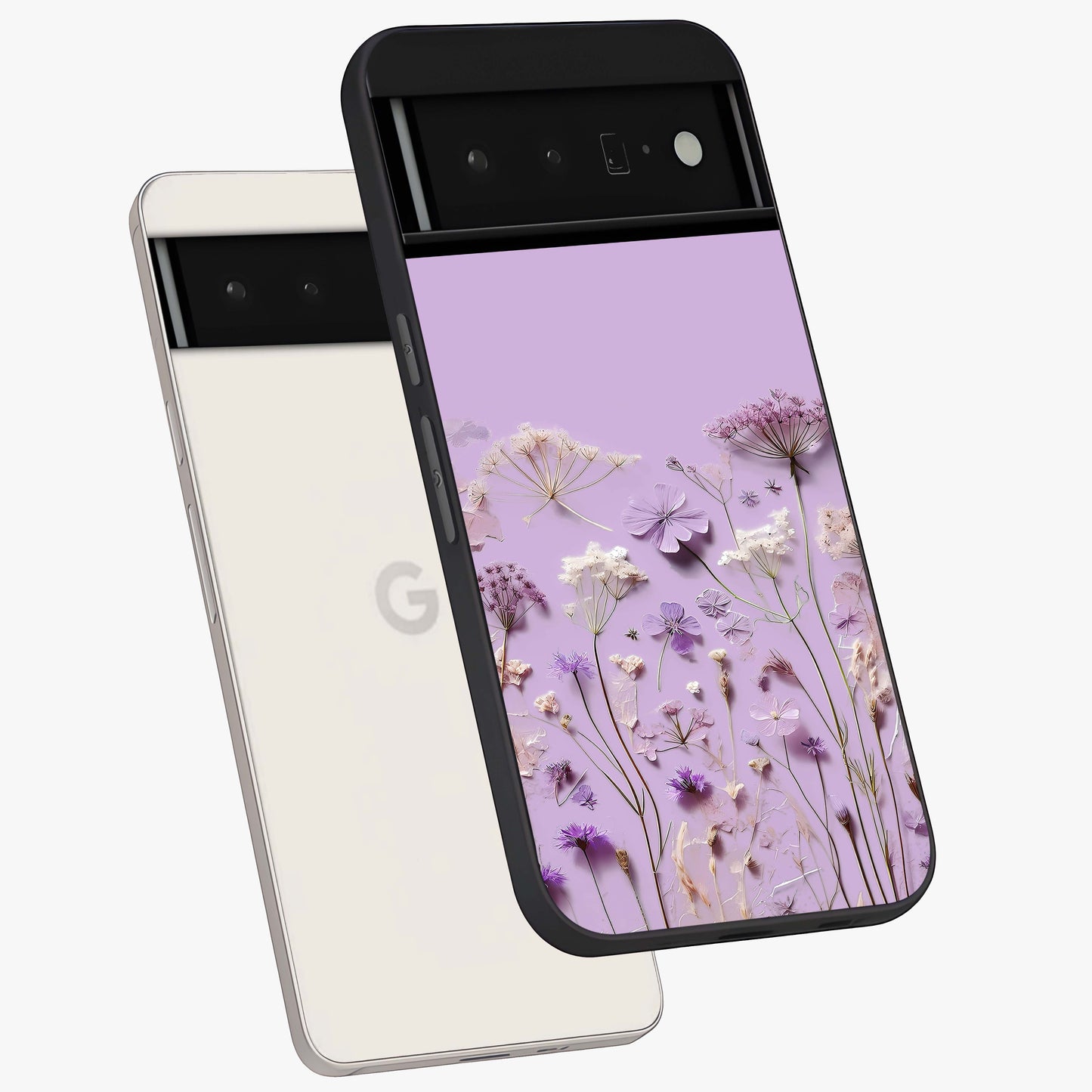 Lavender Blossom Dream Glass Case displayed in angled mockup highlighting dreamy lavender flower design with calming aesthetic style.