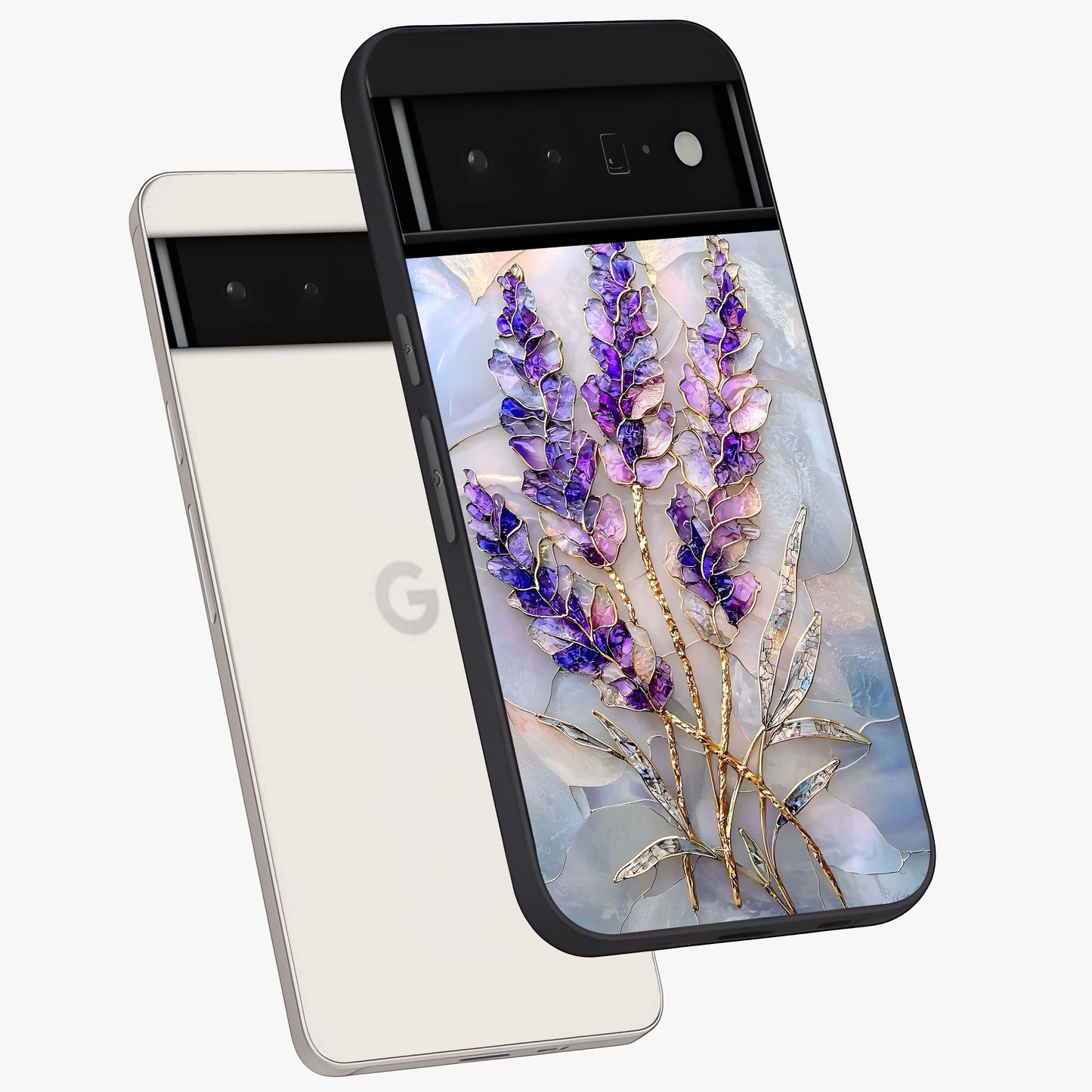 Lavender Dream Glow Glass Case displayed in angled mockup highlighting dreamy purple glow design with soft artistic style.