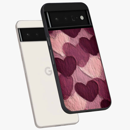 Layered Paper Hearts Glass Case displayed in angled mockup highlighting creative paper craft heart design with romantic aesthetic.