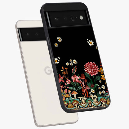 Midnight Bloom Pattern Glass Case displayed in angled mockup highlighting elegant flower design with midnight aesthetic style.
