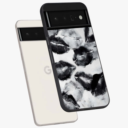 Midnight Kiss Marks Glass Case displayed in angled mockup highlighting playful romantic design with bold midnight aesthetic.