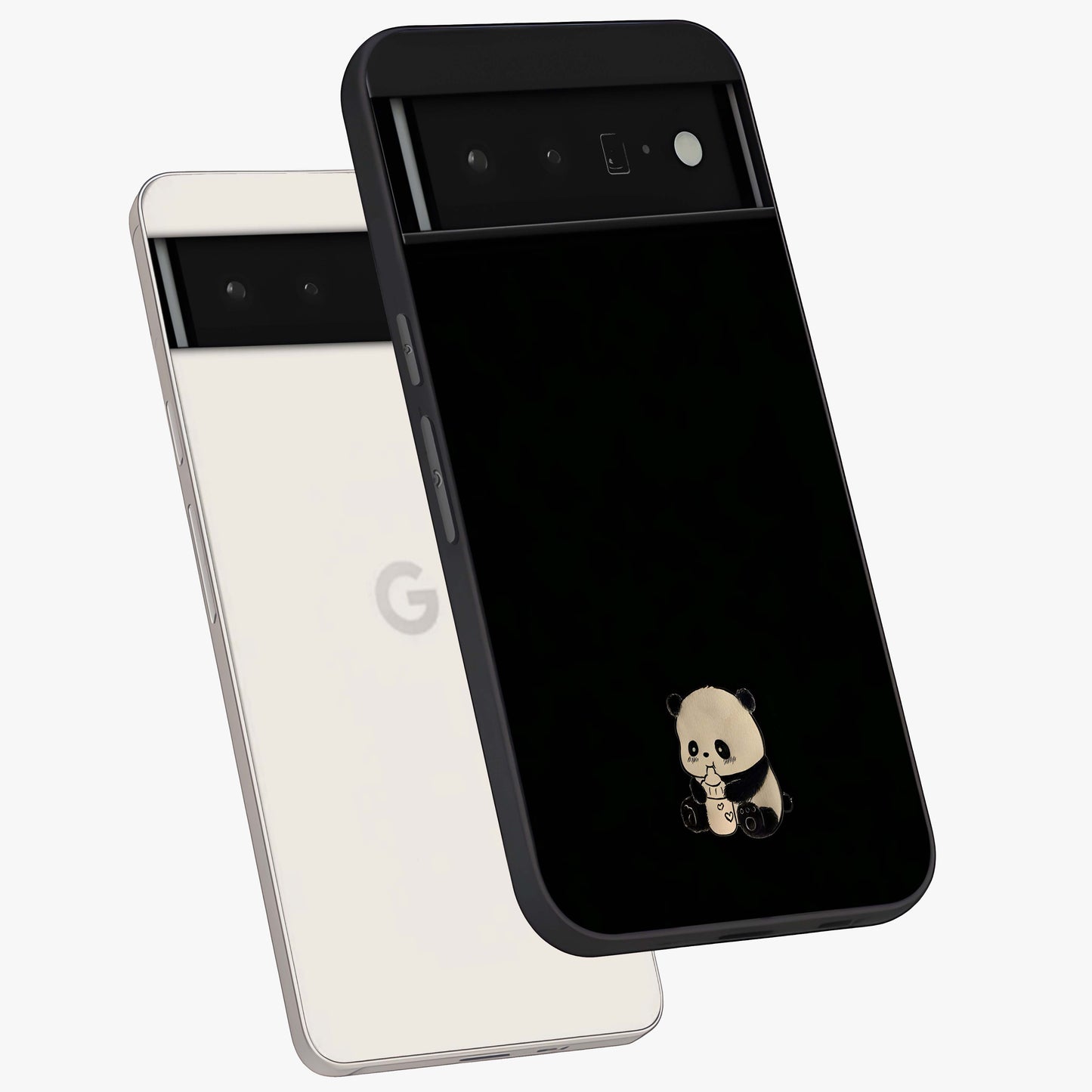 Midnight Panda Love Glass Case displayed in angled mockup highlighting adorable panda illustration with midnight aesthetic.