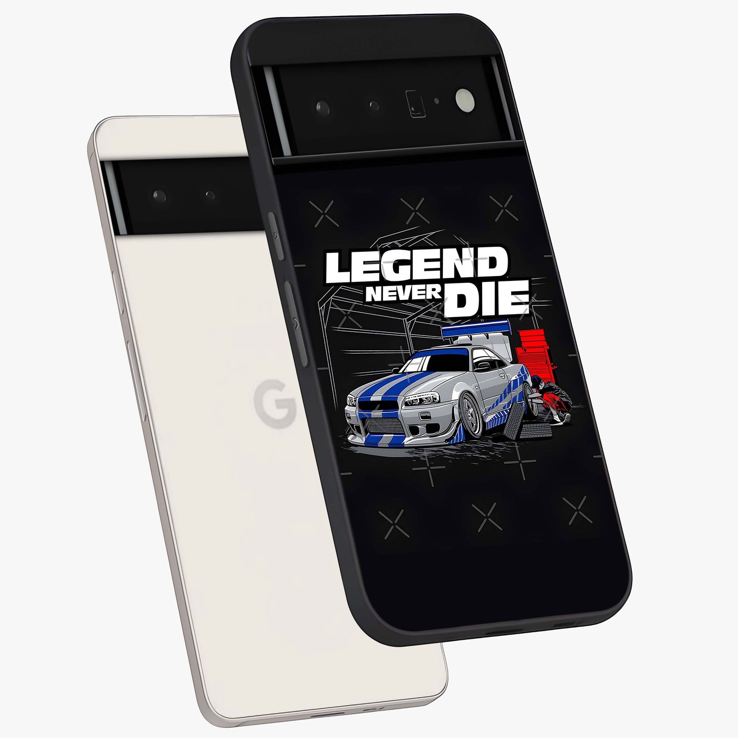 Midnight Racing Legacy Glass Case displayed in angled mockup highlighting dynamic automotive design with bold midnight aesthetic.