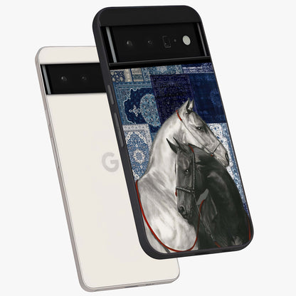 Midnight Stallion Blues Glass Case displayed in angled mockup highlighting powerful stallion illustration with deep midnight tones.