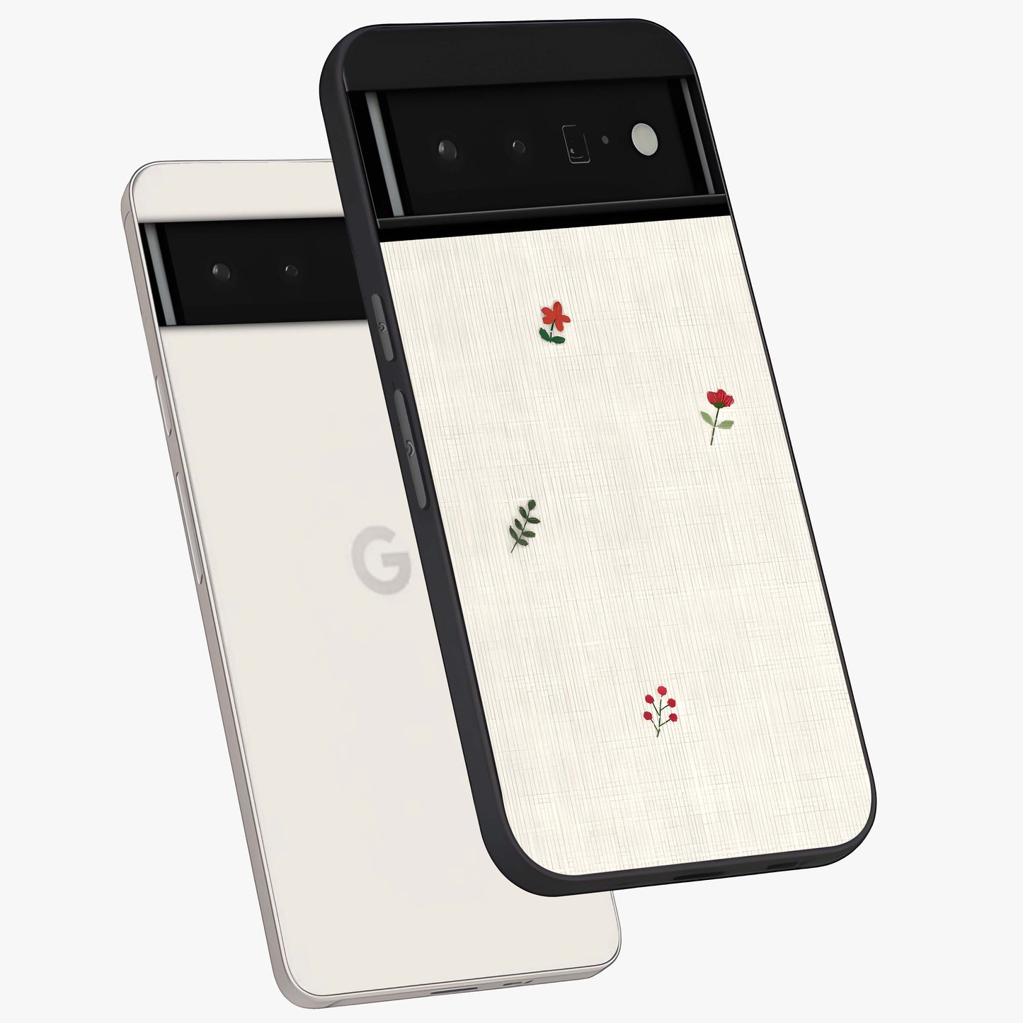 Minimalistic Blue With White Flower Pattern Glass Case displayed in angled mockup highlighting simple floral design with minimal aesthetic.