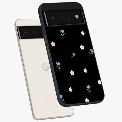 Minimal Petal Whispers Glass Case displayed in angled mockup highlighting delicate petal design with clean minimal aesthetic.