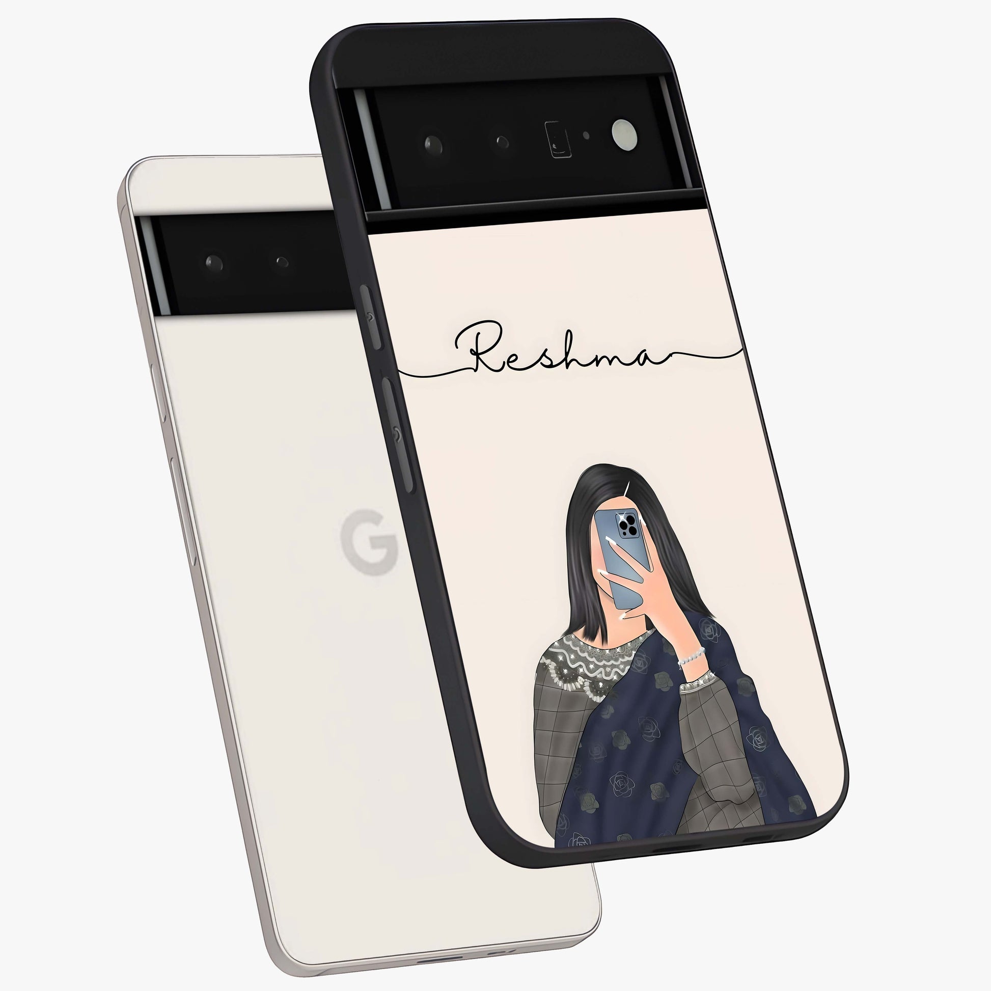 Mirror Mood Muse With Custom Name Glass Case displayed in angled mockup highlighting aesthetic mirror inspired design with custom name feature.