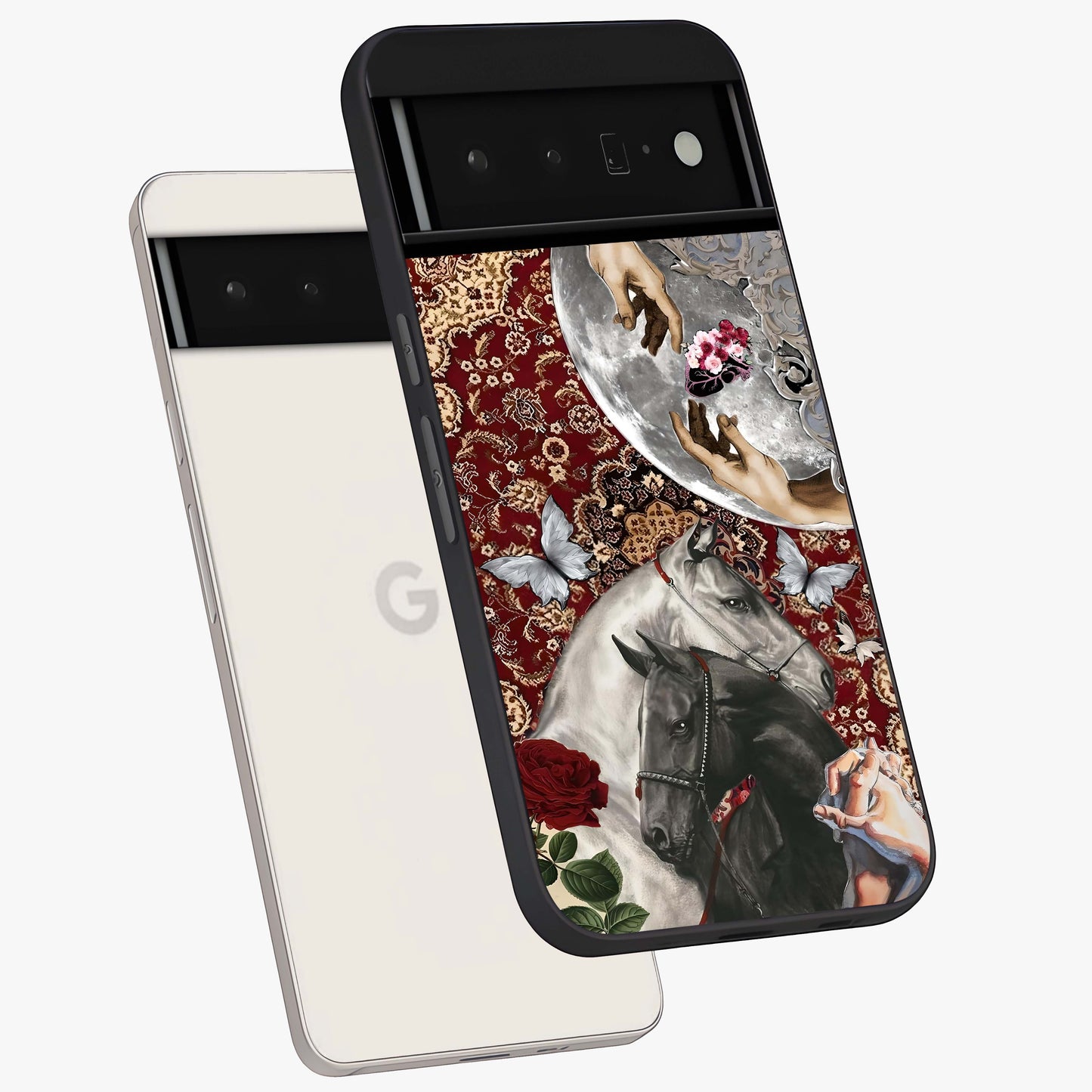 Moonlit Royal Stallion Glass Case displayed in angled mockup highlighting powerful stallion illustration with royal night aesthetic.