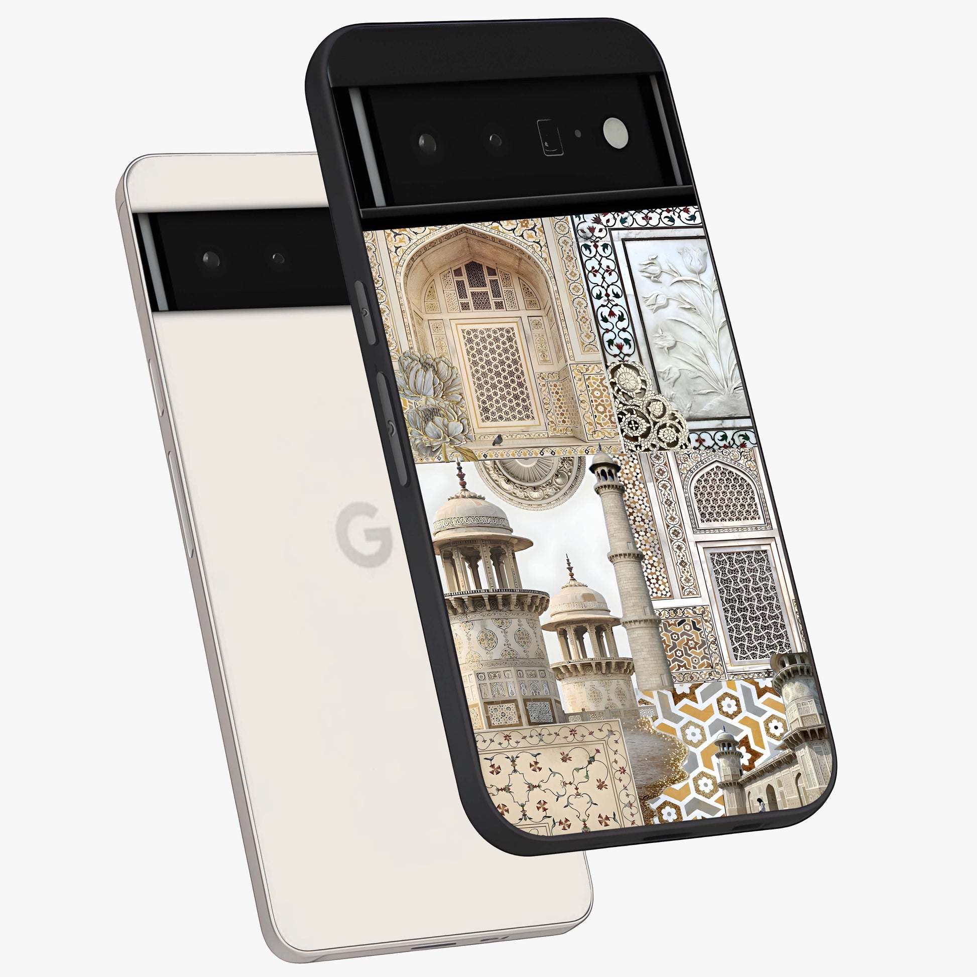 Mughal Marble Legacy Glass Case displayed in angled mockup highlighting elegant heritage marble artwork with royal aesthetic.