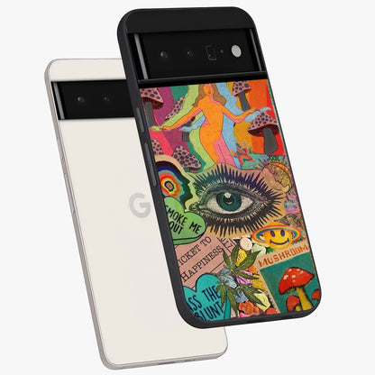 Mystic Eye Wonderland Glass Case displayed in angled mockup highlighting magical eye illustration with dreamy aesthetic.