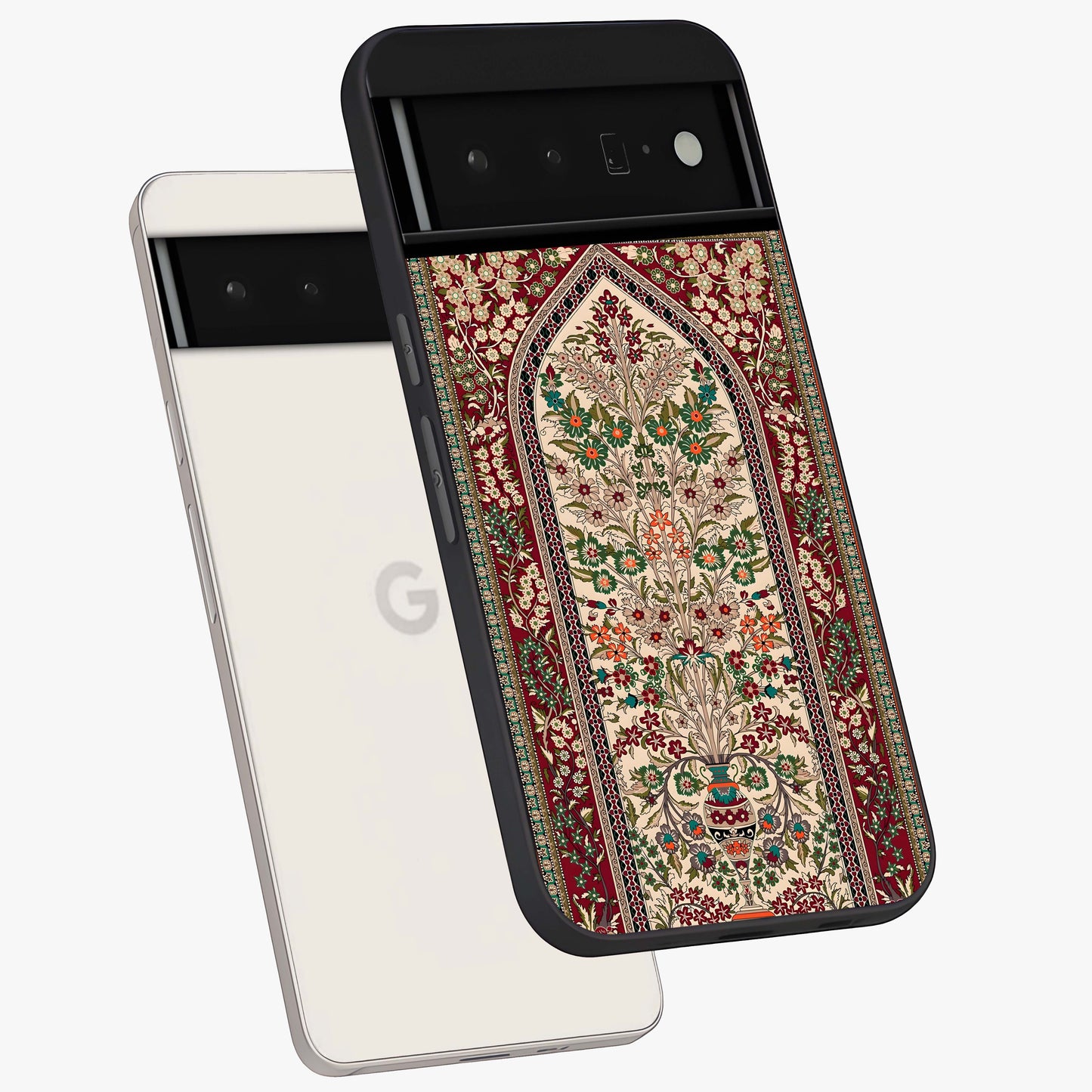 Persian Inspired Glass Case displayed in angled mockup highlighting intricate traditional design with elegant cultural aesthetic.
