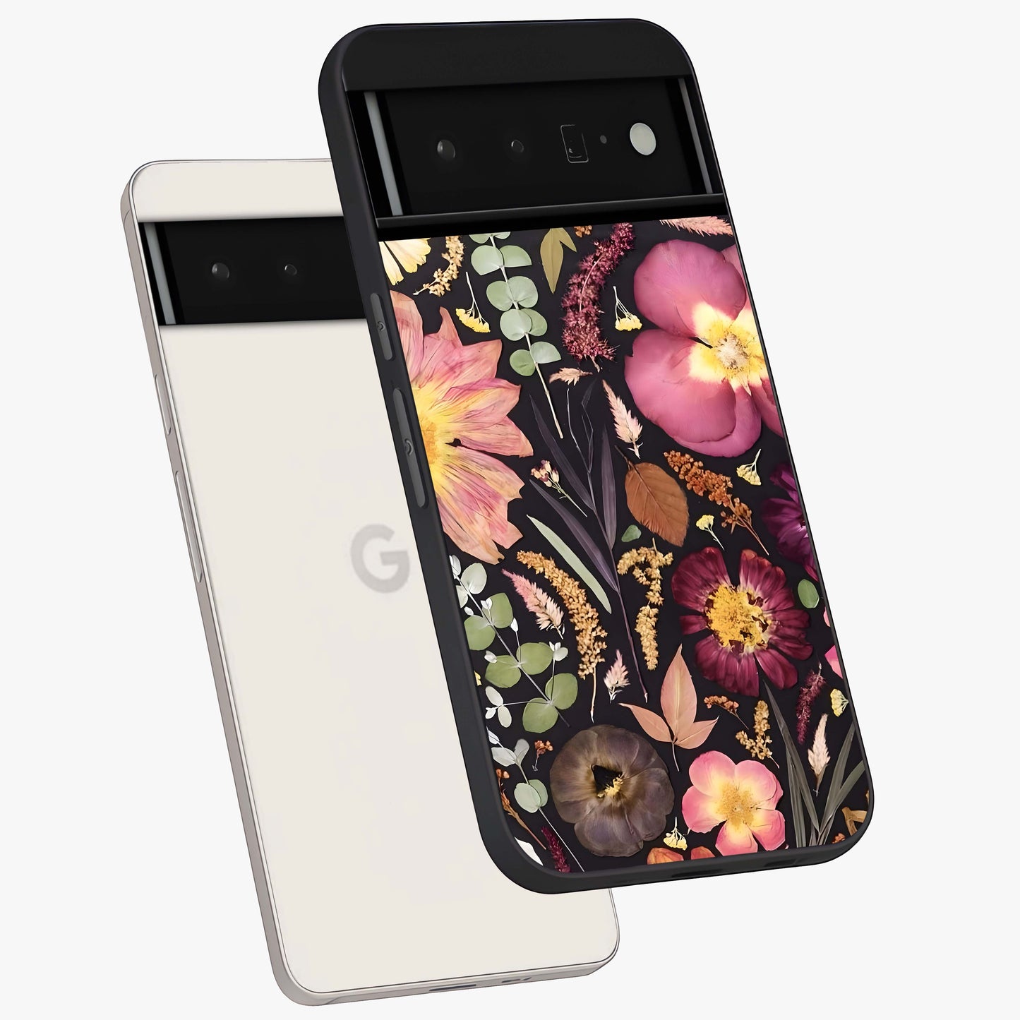Petal Dream Tapestry Glass Case displayed in angled mockup highlighting decorative petal pattern with elegant botanical aesthetic.