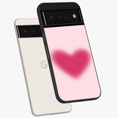Pink Aura Heart Glass Case displayed in angled mockup highlighting vibrant pink heart design with dreamy aura aesthetic.