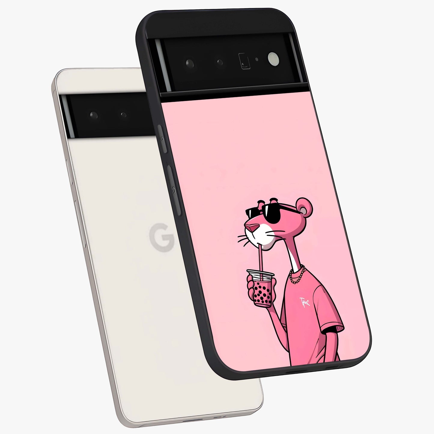 Pink Panther Glass Case displayed in angled mockup highlighting playful cartoon character design with vibrant pink aesthetic.