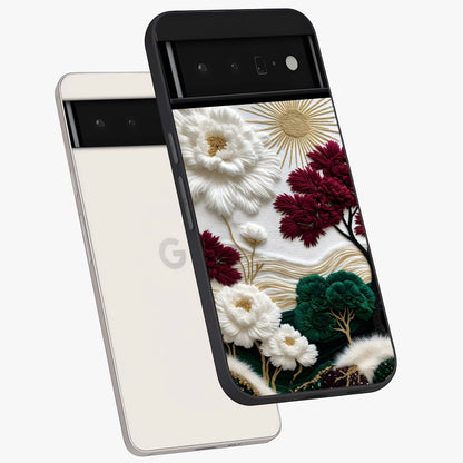 Radiant Bloom Elegance Glass Case displayed in angled mockup highlighting graceful floral design with radiant aesthetic style.
