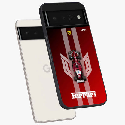 Red Ferrari F1 Vertical Glass Case displayed in angled mockup highlighting high speed racing design with bold automotive aesthetic.