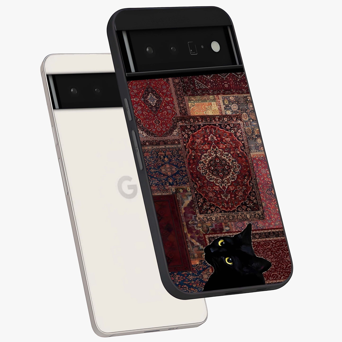 Regal Magic Cat Apple Glass Case displayed in angled mockup highlighting whimsical feline design with fantasy aesthetic.
