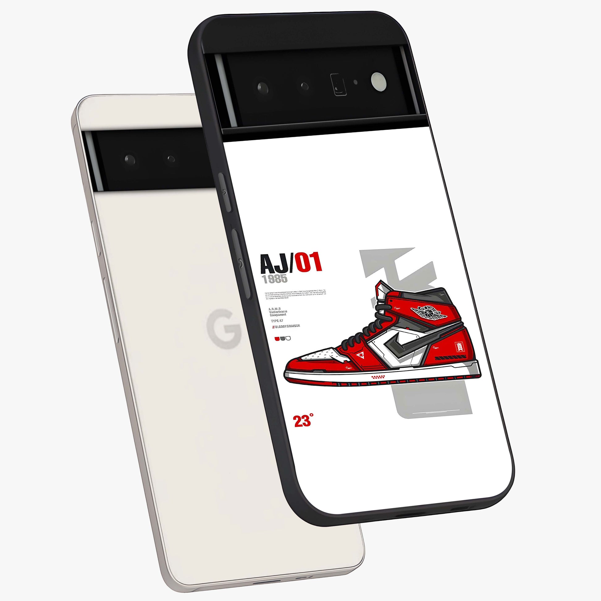 Retro Sneaker Blueprint Glass Case displayed in angled mockup highlighting detailed shoe design with sporty retro aesthetic.