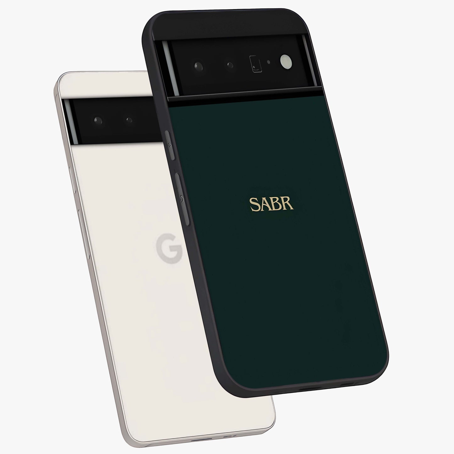 Sabr Minimal Patience Glass Case displayed in angled mockup highlighting simple inspirational design with clean aesthetic style.