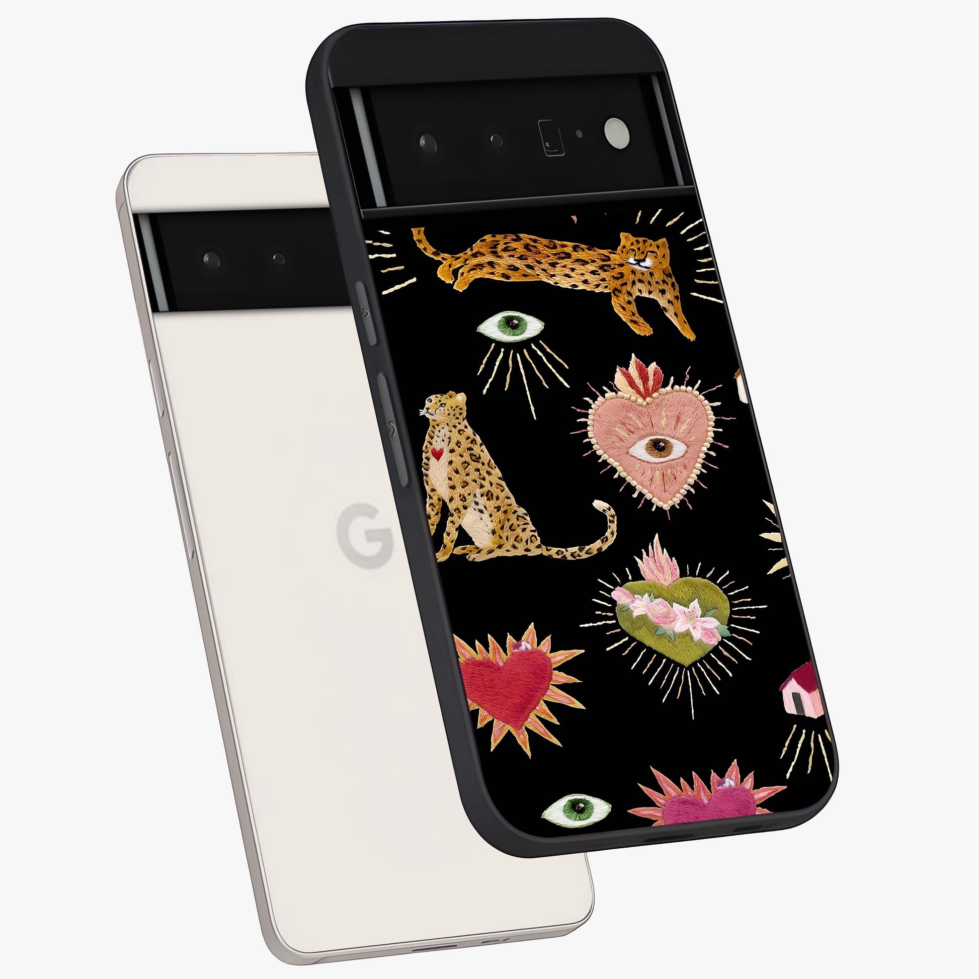 Sacred Jungle Heart Glass Case displayed in angled mockup highlighting lush tropical design with natural aesthetic style.