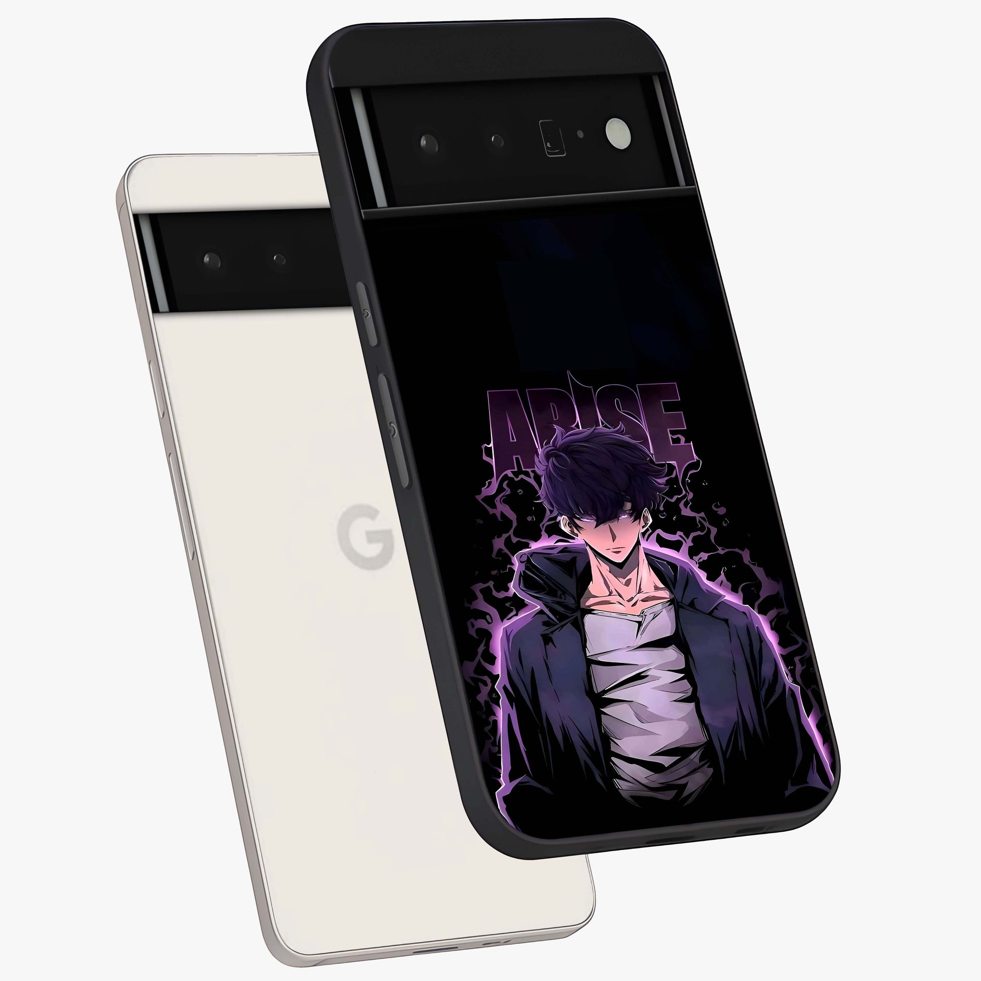 Shadow Monarch Awakening Glass Case displayed in angled mockup highlighting dramatic shadow warrior design with fantasy aesthetic.