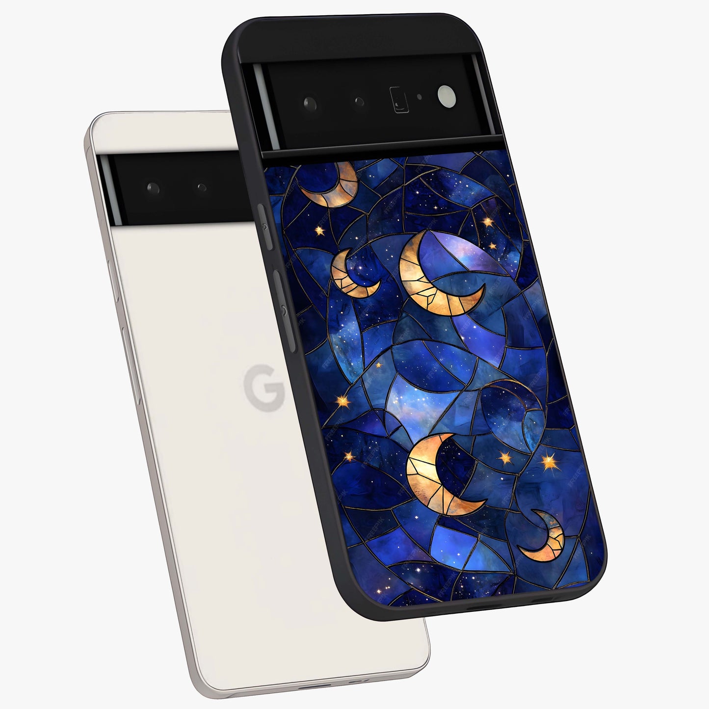 Starlit Sky Tapestry Glass Case displayed in angled mockup highlighting celestial night pattern with artistic aesthetic style.