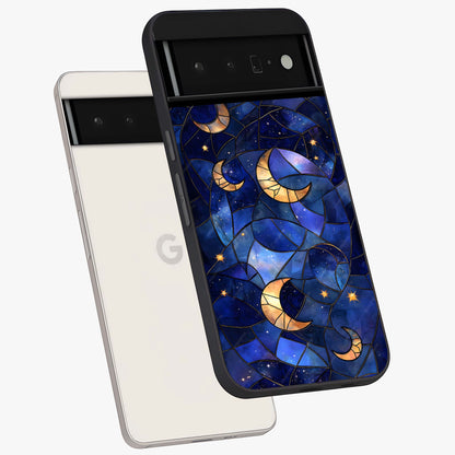 Starlit Sky Tapestry Glass Case displayed in angled mockup highlighting celestial night pattern with artistic aesthetic style.