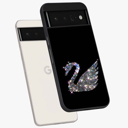 Starlit Swan Grace Glass Case displayed in angled mockup highlighting elegant swan illustration with dreamy celestial aesthetic.