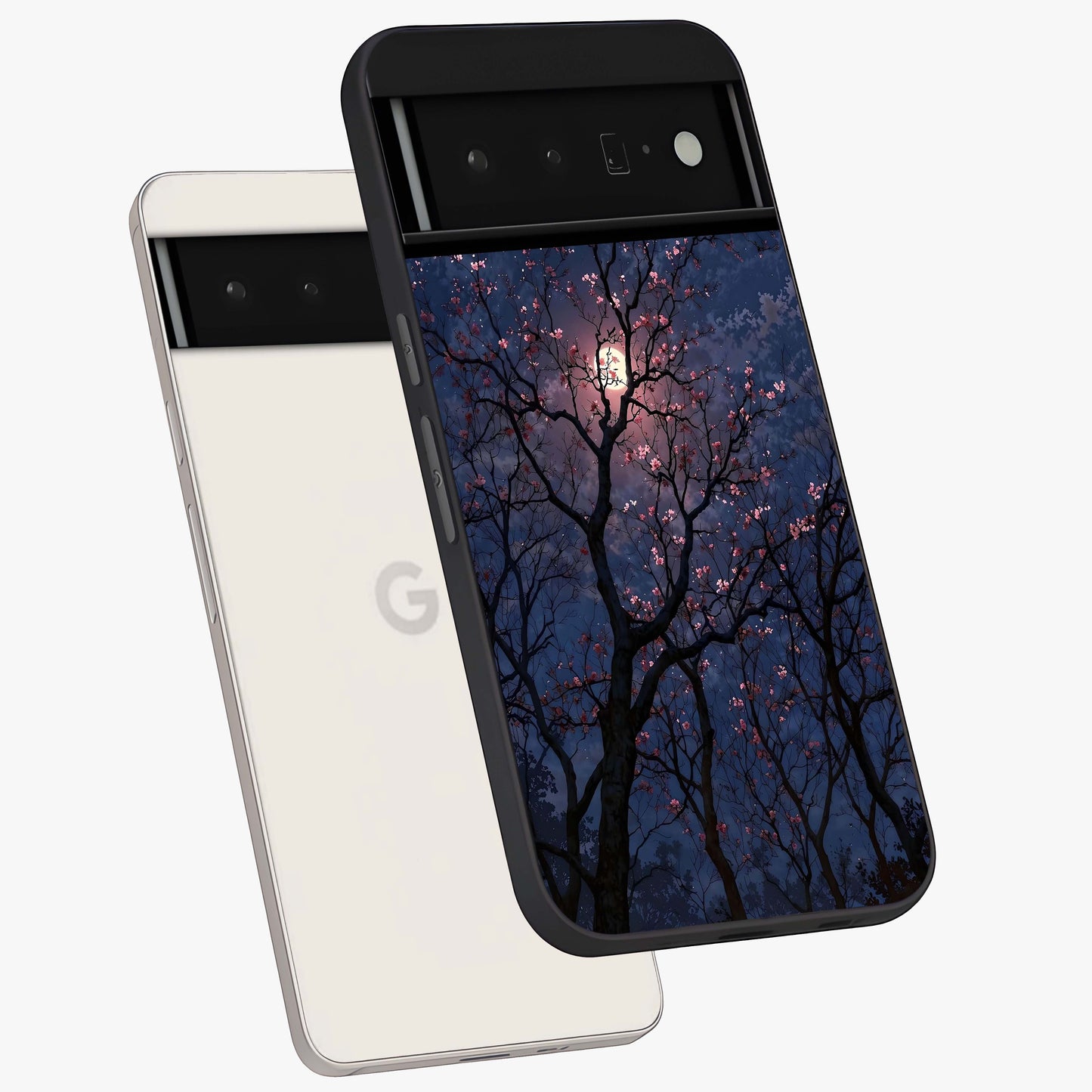 Twilight Sakura Serenade Glass Case displayed in angled mockup highlighting delicate sakura flower design with dreamy aesthetic.