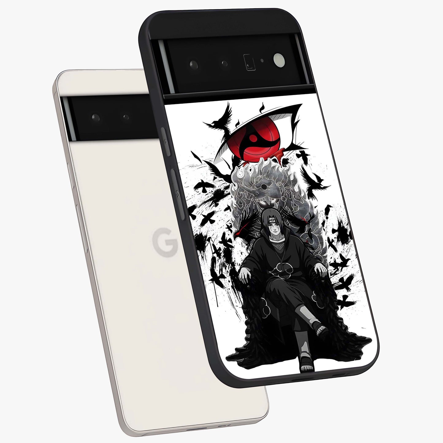 Uchiha Shadow Throne Glass Case displayed in angled mockup highlighting glowing aquatic design with celestial aesthetic.