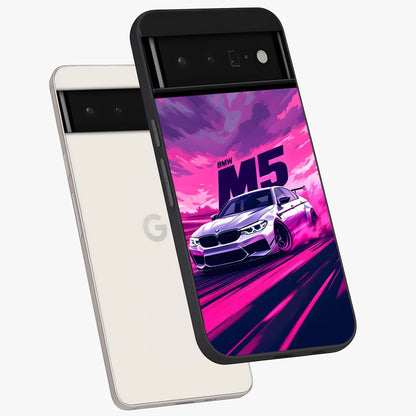 Velocity Drift Pulse Glass Case displayed in angled mockup highlighting dynamic drift design with sporty automotive aesthetic.