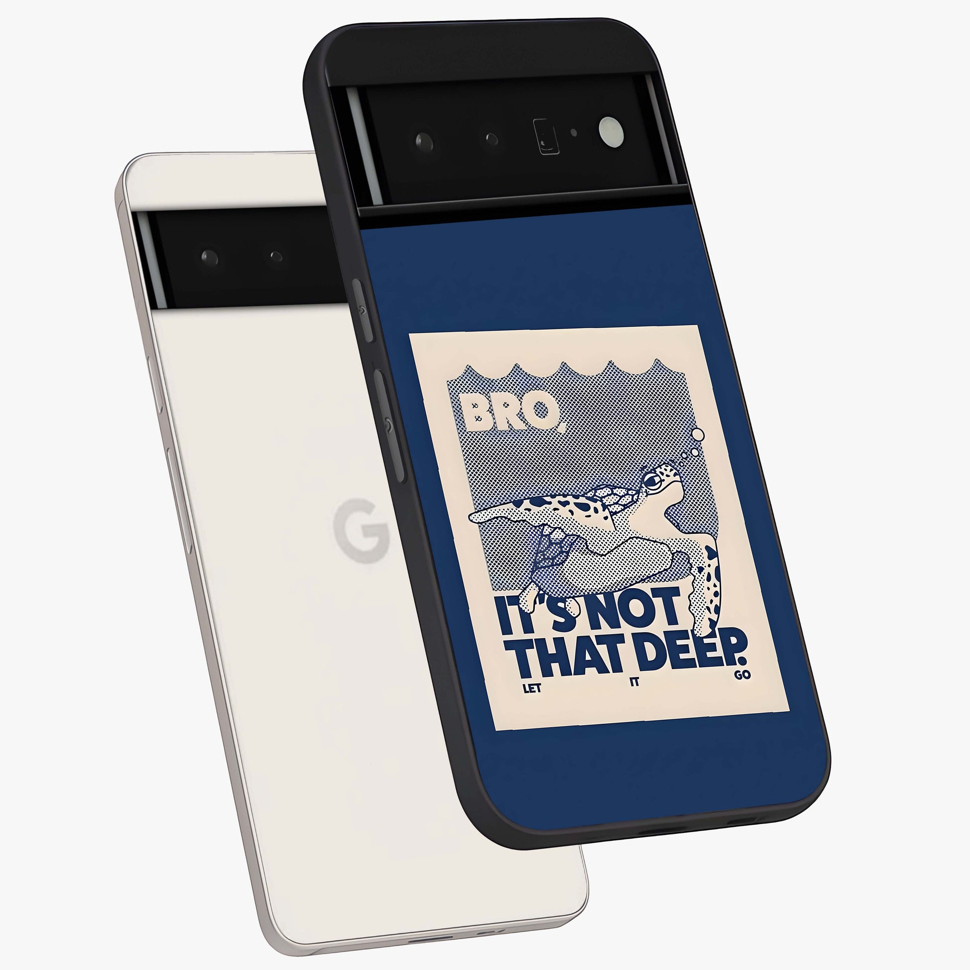 Worry Less Swim Glass Case displayed in angled mockup highlighting fun typography design with relaxed aesthetic style.