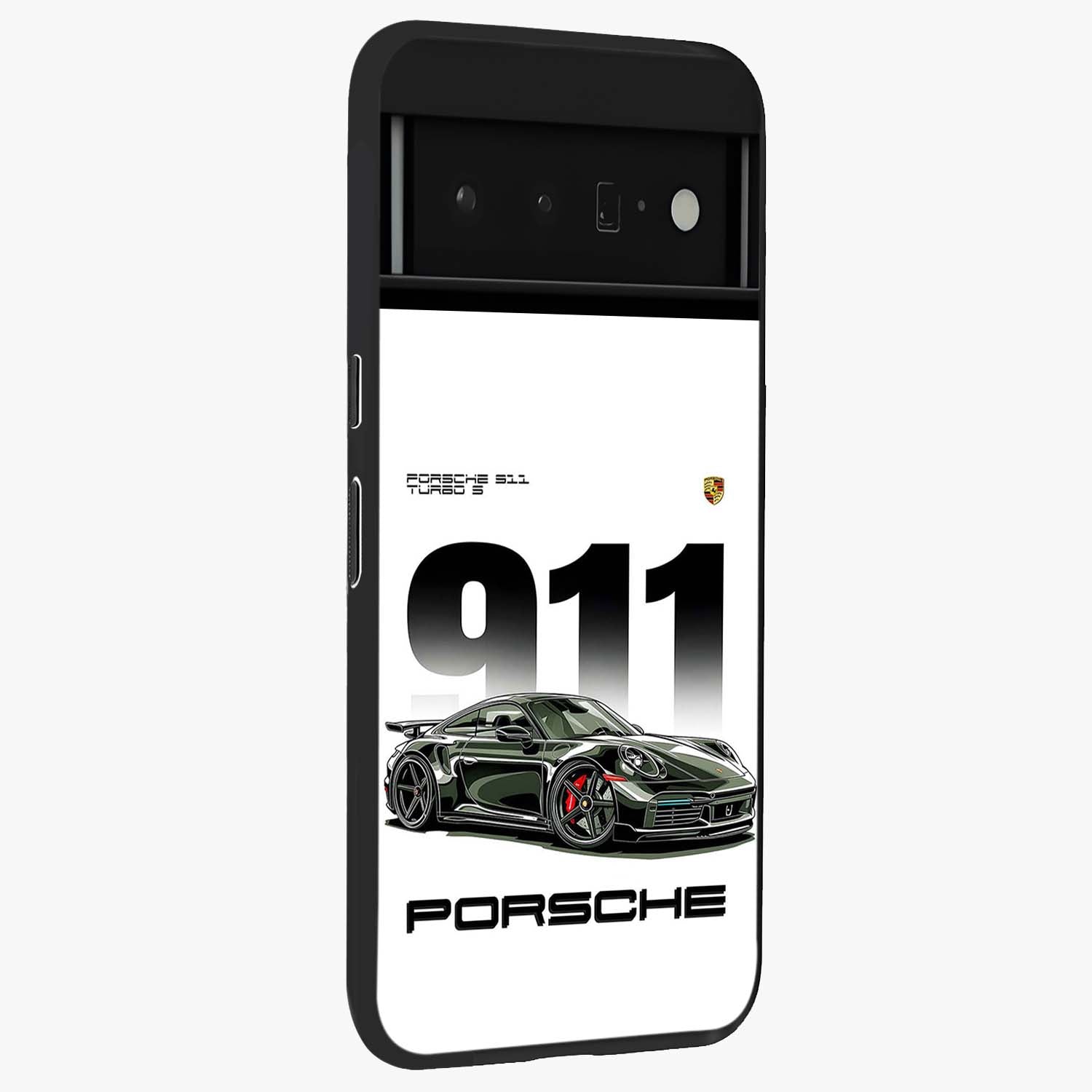 911 Turbo Dominance Glass Case upright perspective showcasing powerful racing design and modern automotive aesthetic.
