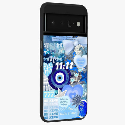 Aesthetic Be Kind Eye Glass Case upright view showcasing stylish eye illustration with positive message theme.