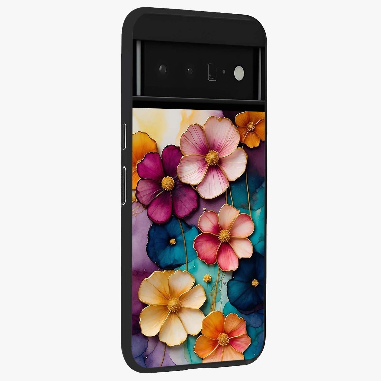 Artlyn Grace Flower Pattern Glass Case upright view showcasing graceful floral artwork with aesthetic botanical style.