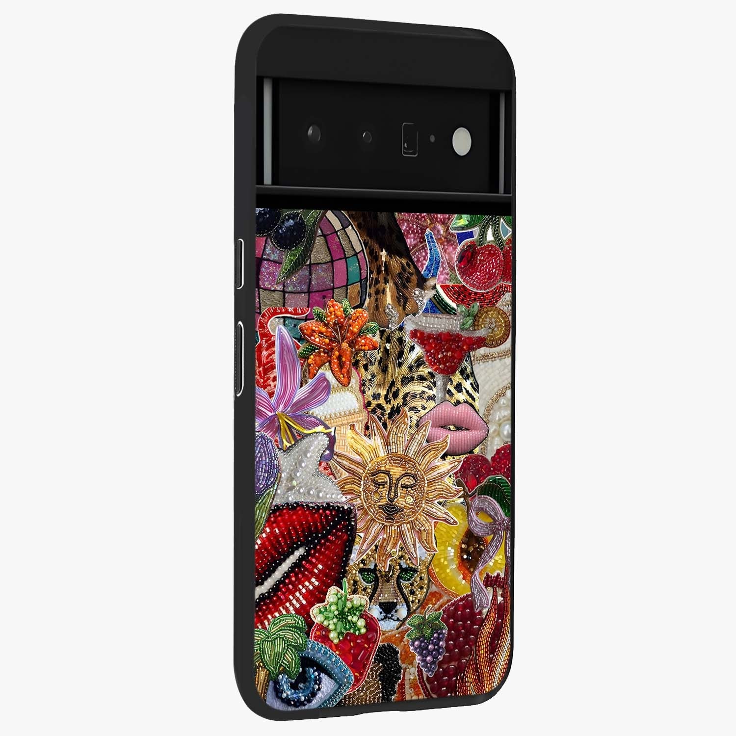 Beaded Fashion Jungle Glass Case upright view showcasing tropical jungle aesthetic with decorative bead elements.
