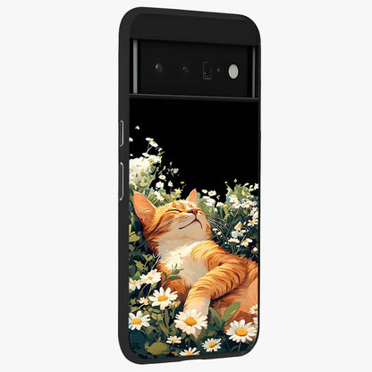 Blissful Bloom Cat Glass Case upright view showcasing charming cat design surrounded by blooming floral elements.