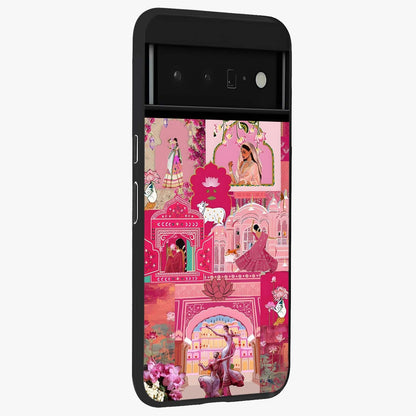 Blossoms of Rajasthan Glass Case upright view showcasing colorful floral design inspired by traditional Indian art.