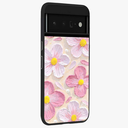 Blush Bloom Texture Glass Case upright view showcasing delicate blush floral texture with modern minimal style.