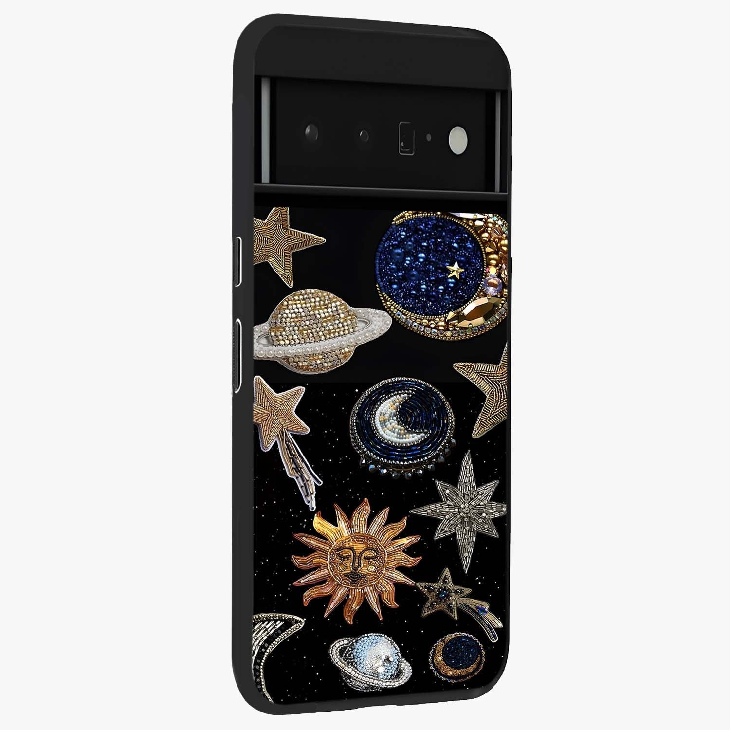 Celestial Gem Constellations Glass Case upright view showcasing cosmic constellation artwork with celestial aesthetic style.