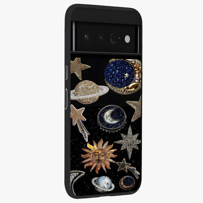 Celestial Gem Constellations Glass Case upright view showcasing cosmic constellation artwork with celestial aesthetic style.
